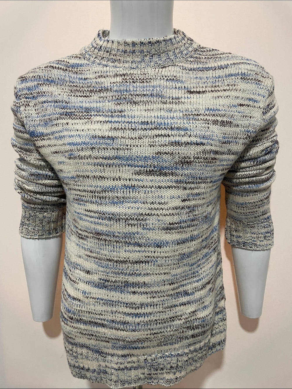 Zara Men’s Marled Crewneck Sweater in Gray and Blue